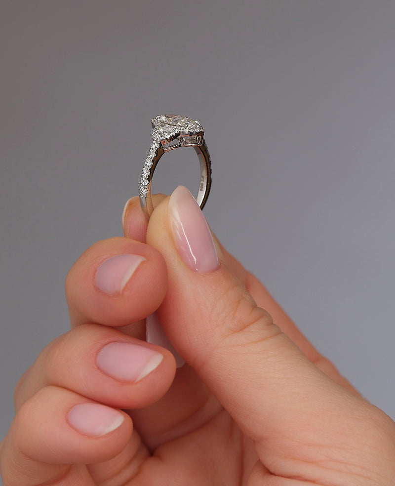 1ct Marquise Half Moon Trilogy lab grown diamond engagement rings.