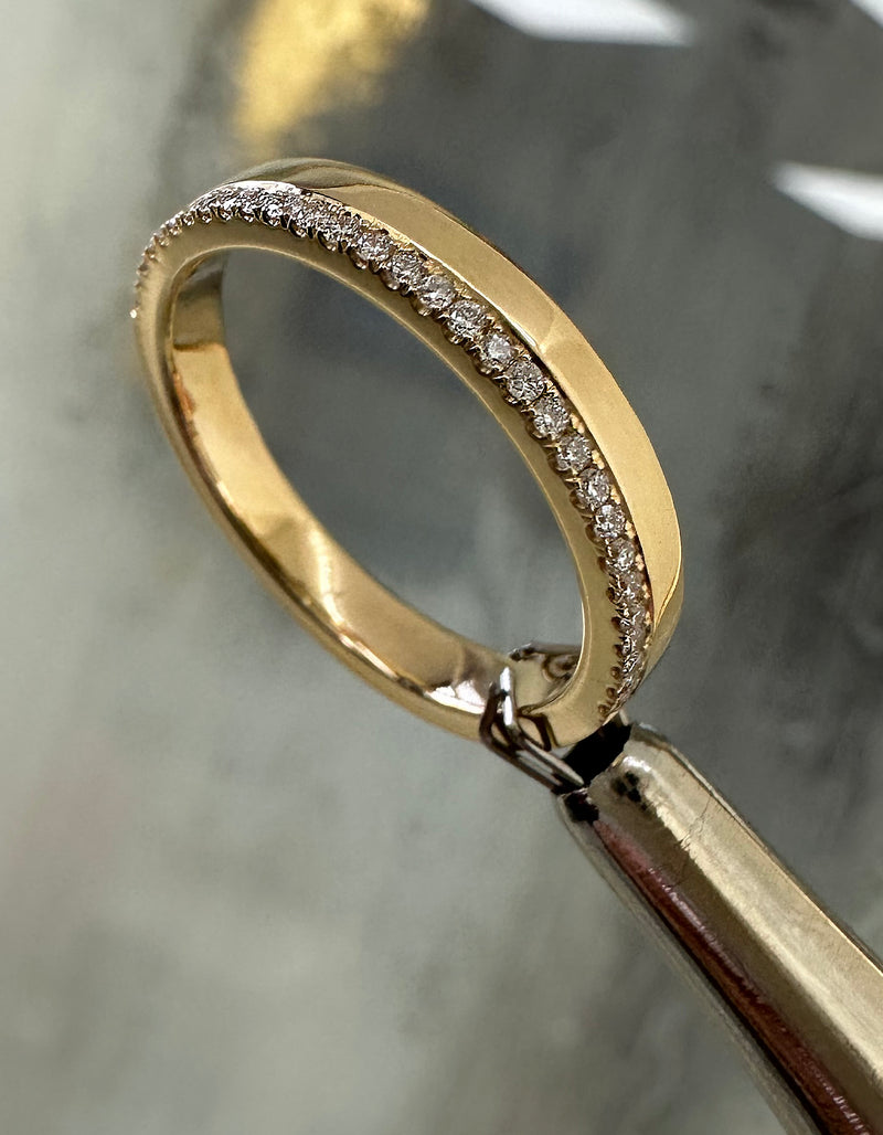 A sleek 3mm flat court profile ring with embedded diamonds from our premium men's wedding band collection.