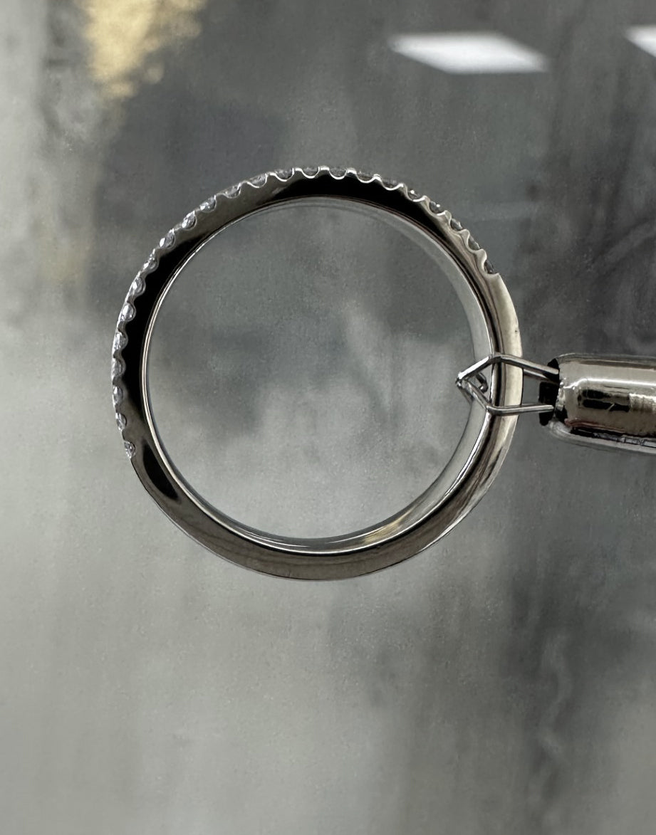 Side profile of the 3mm flat court ring, showcasing the flush setting and comfortable interior curves in our men's wedding band range.