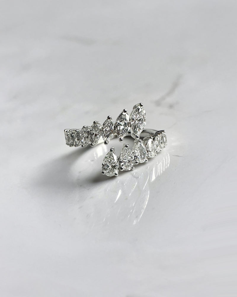 Marquise and Pear cut wrap diamond dress ring featuring approximately 1.75ct marquise and pear cut diamonds in an open wrap design. Available in lab or natural diamonds.