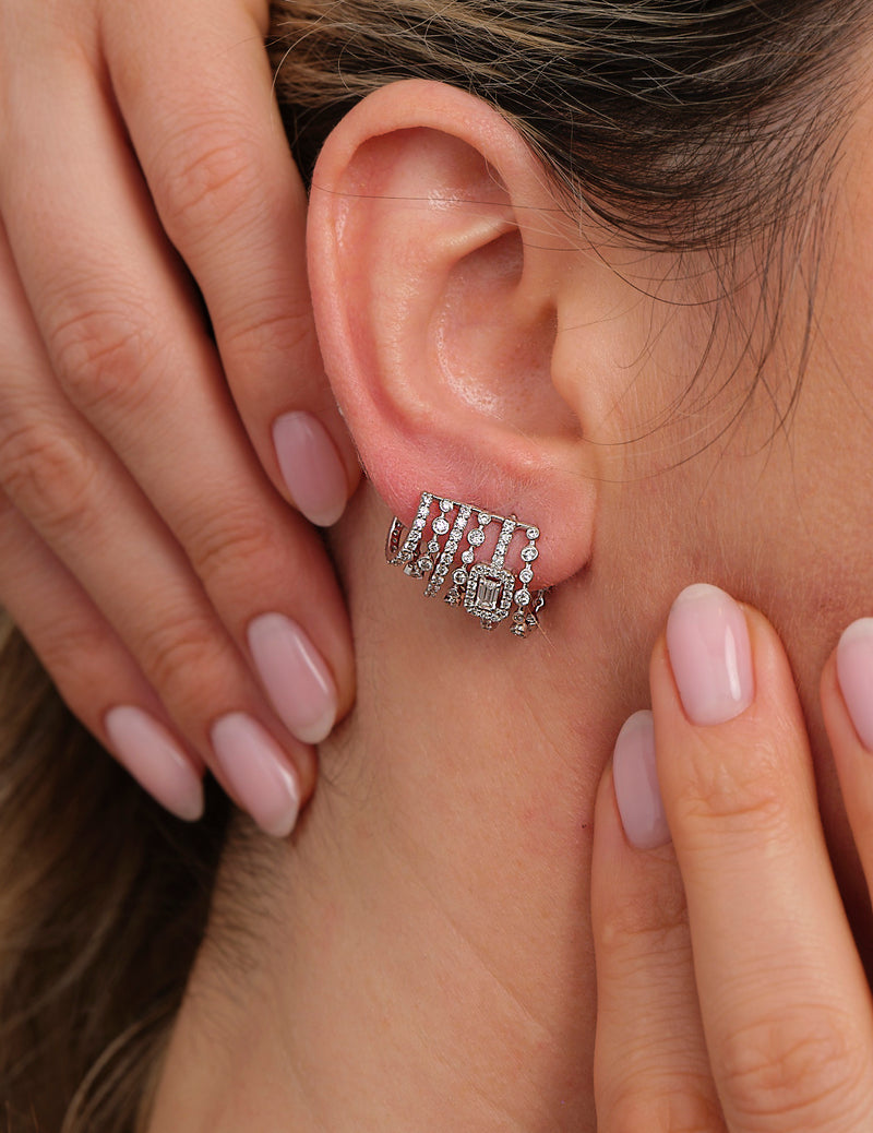 Mismatch Cuff and Halo Diamond Vintage Earrings