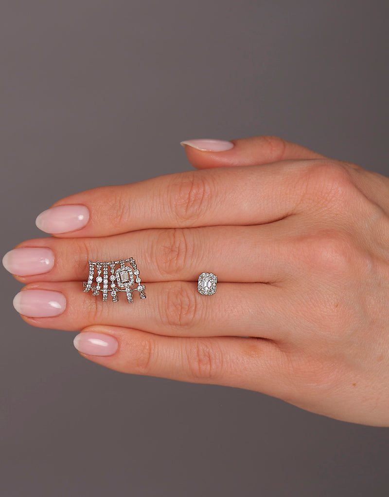 Mismatch Cuff and Halo Diamond Vintage Earrings