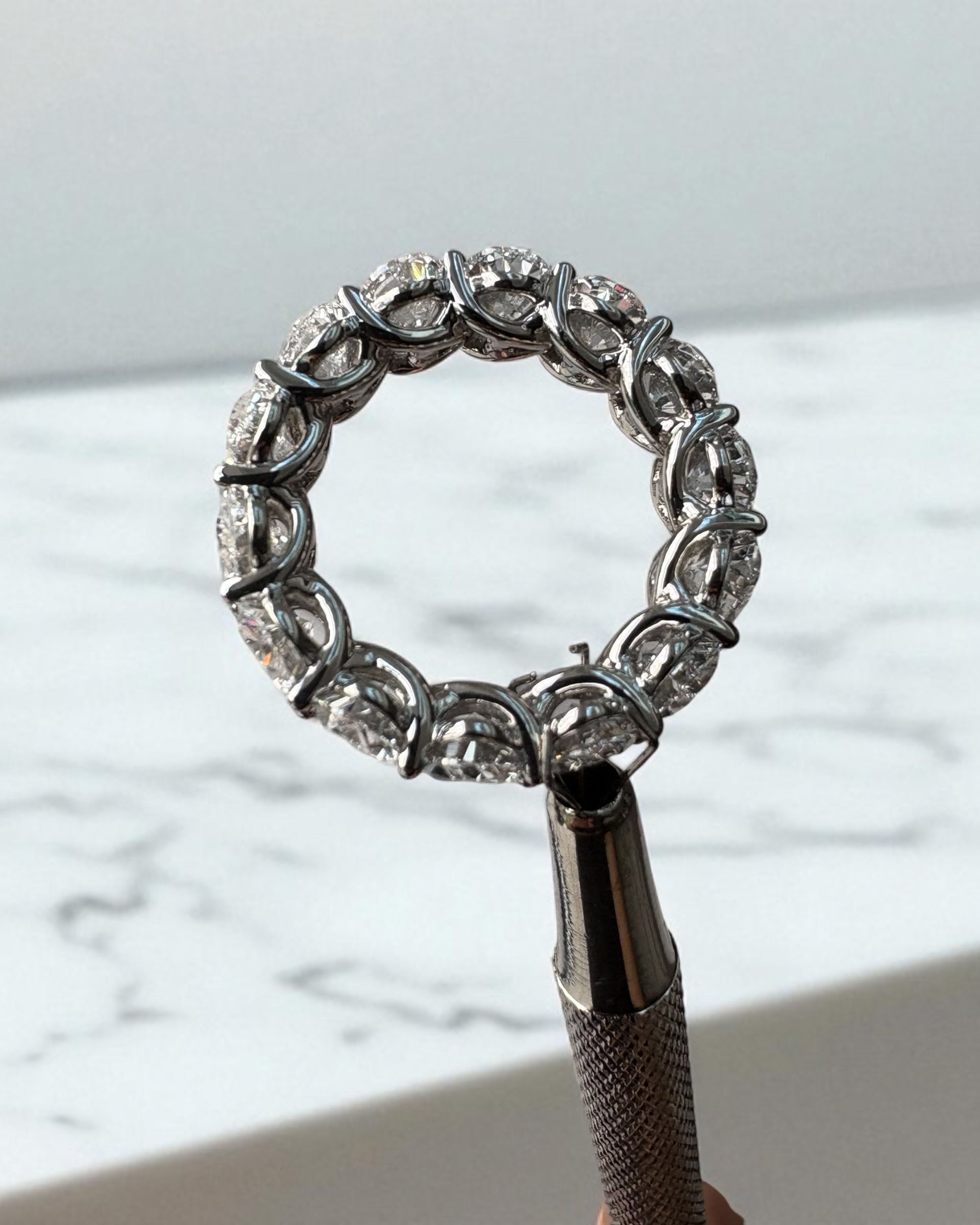 Side profile of the massive 10ct oval diamond band, part of our oval diamond engagement rings range.