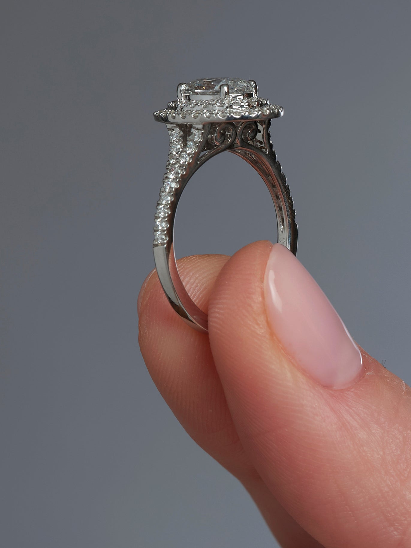 1ct Oval Double Halo Split Shoulder Lab Grown Diamond Engagement Rings
