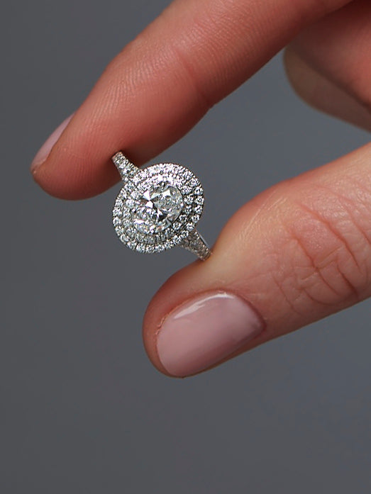 1ct Oval Double Halo Split Shoulder Lab Grown Diamond Engagement Rings