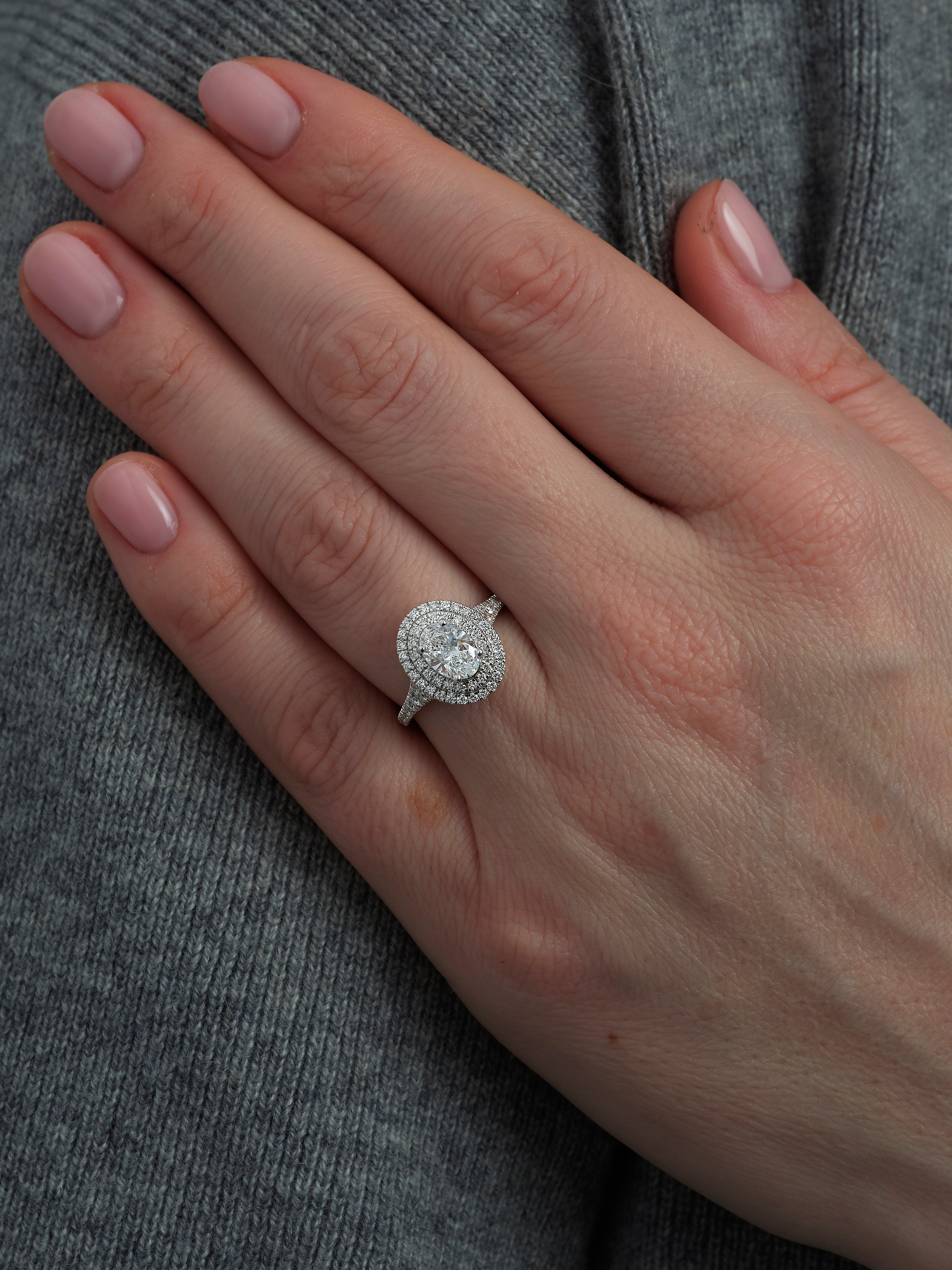 1ct Oval Double Halo Split Shoulder Lab Grown Diamond Engagement Rings