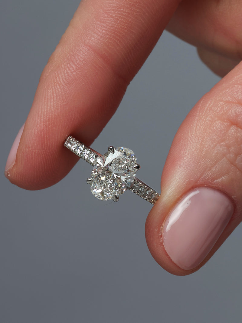 2ct Oval Cathedral Diamond Band Lab Grown Diamond Engagement Rings.
