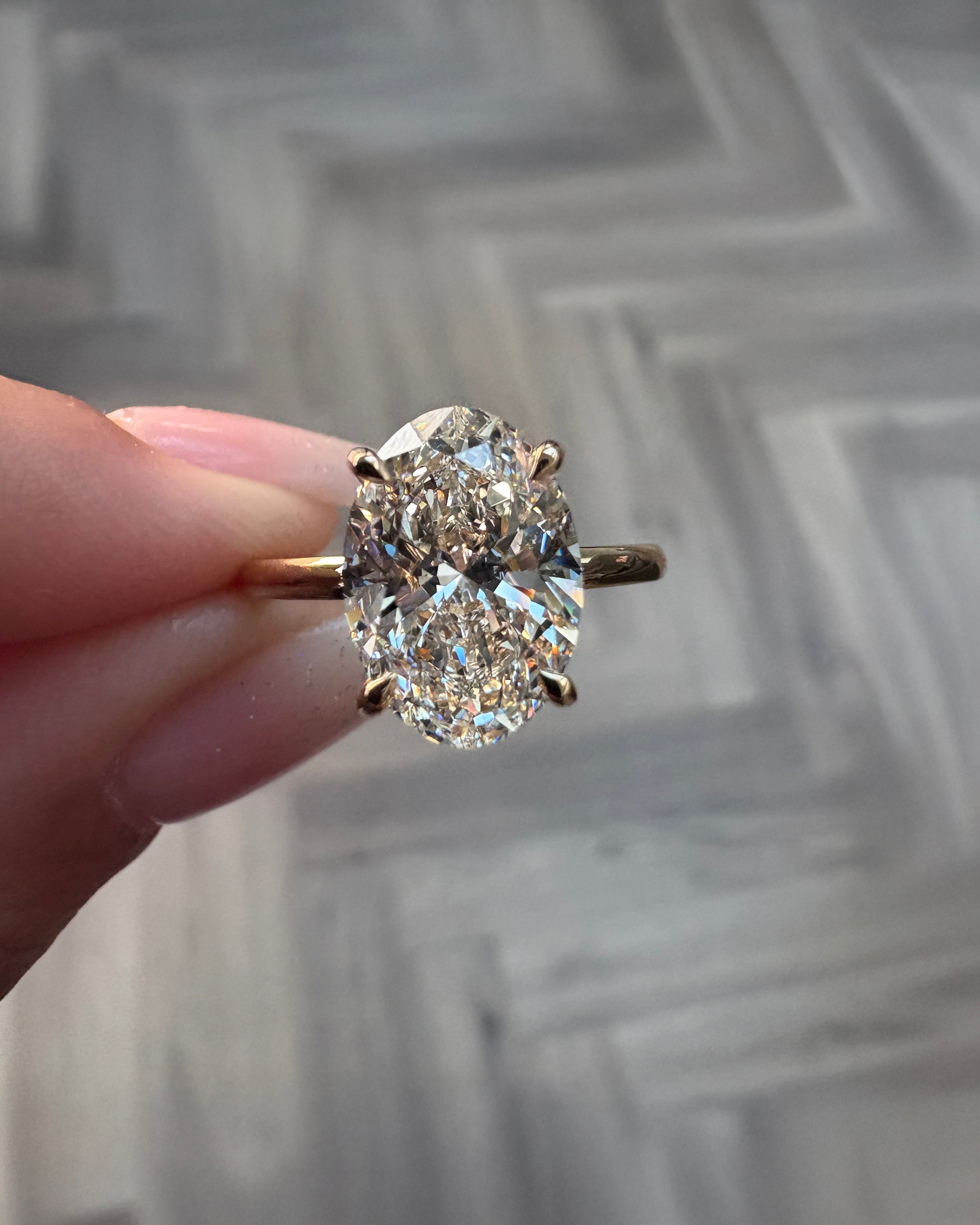 3.50ct Oval Cut Lab Grown Diamond Solitaire with Diamond Hidden Halo Engagement Ring 