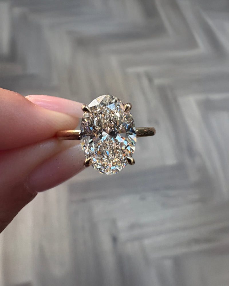 3.50ct Oval Solitaire Hidden Halo Lab Grown Diamond Engagement Rings.