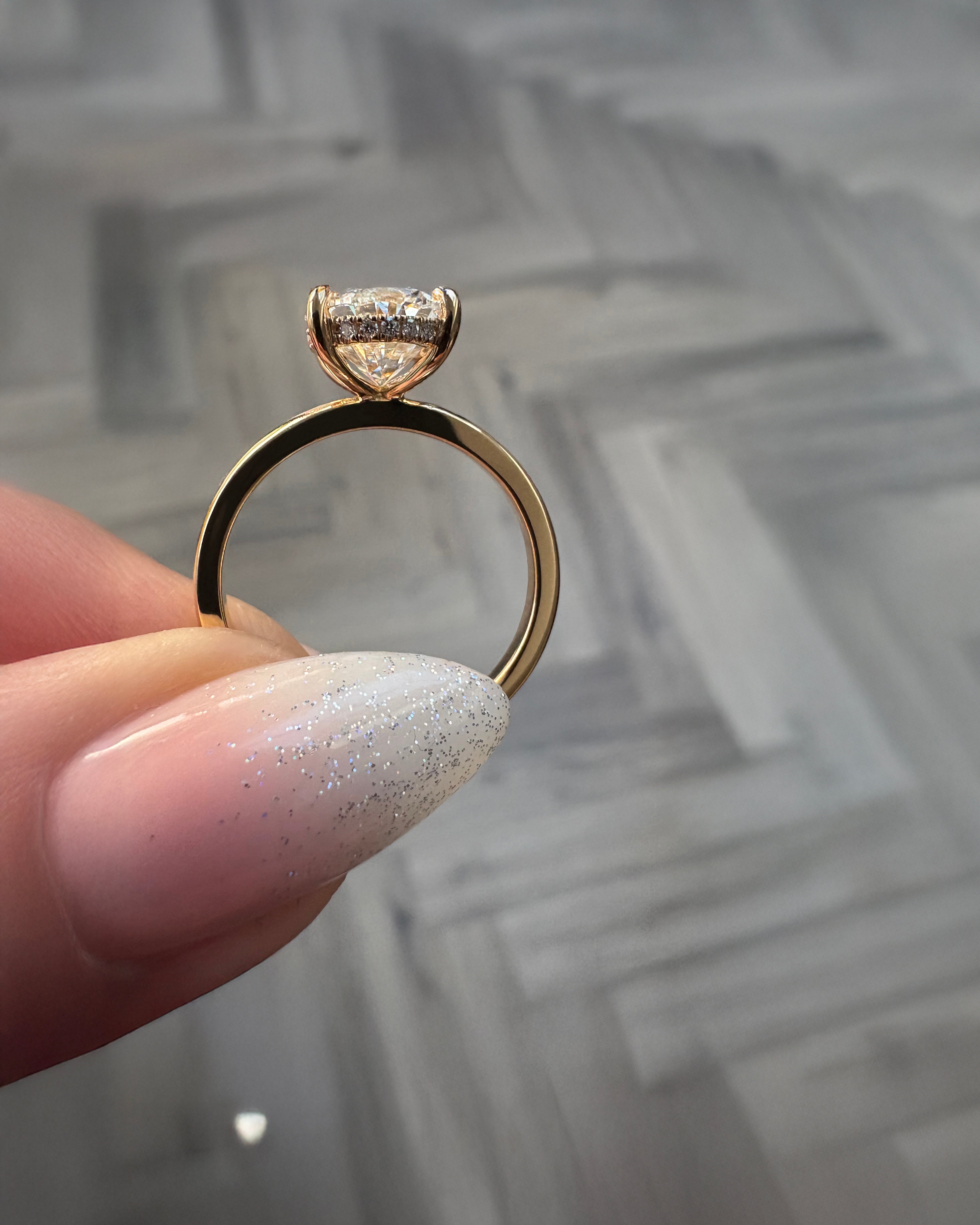 3.50ct Oval Cut Lab Grown Diamond Solitaire with Diamond Hidden Halo Engagement Ring 