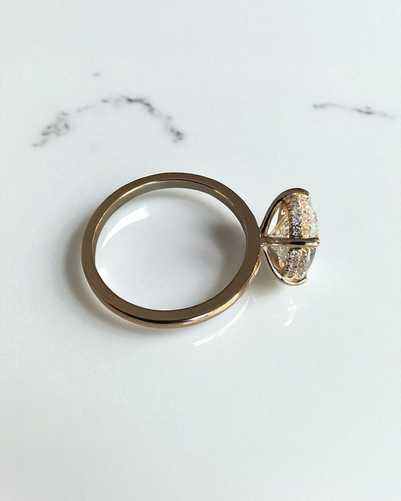 3.50ct Oval Solitaire Hidden Halo Lab Grown Diamond Engagement Rings.