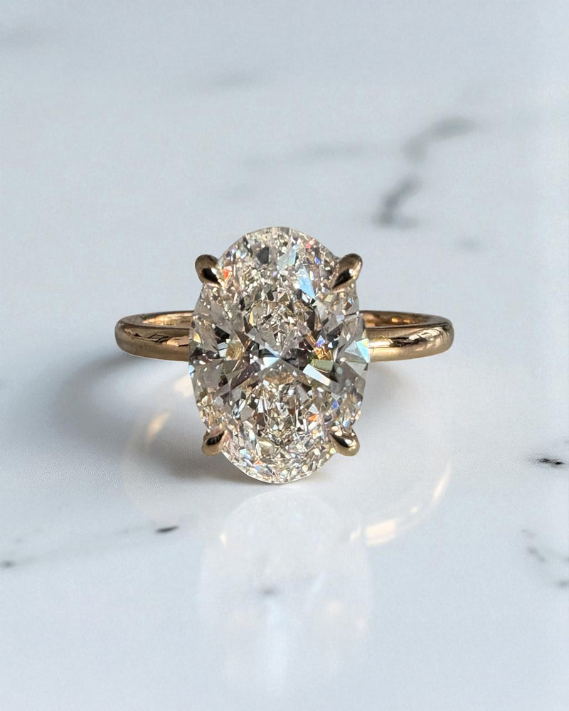 3.50ct Oval Solitaire Hidden Halo Lab Grown Diamond Engagement Rings.