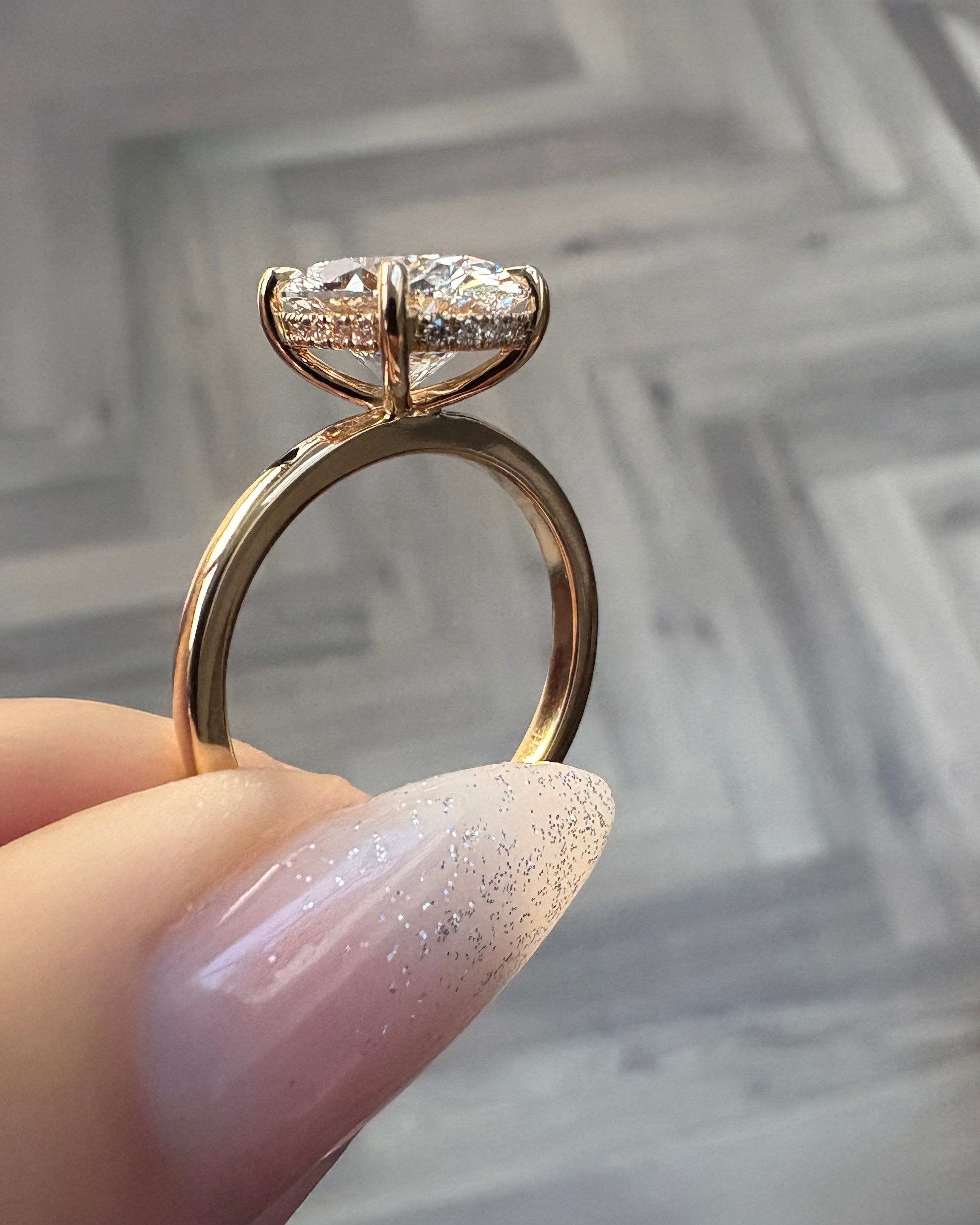 3.50ct Oval Cut Lab Grown Diamond Solitaire with Diamond Hidden Halo Engagement Ring 