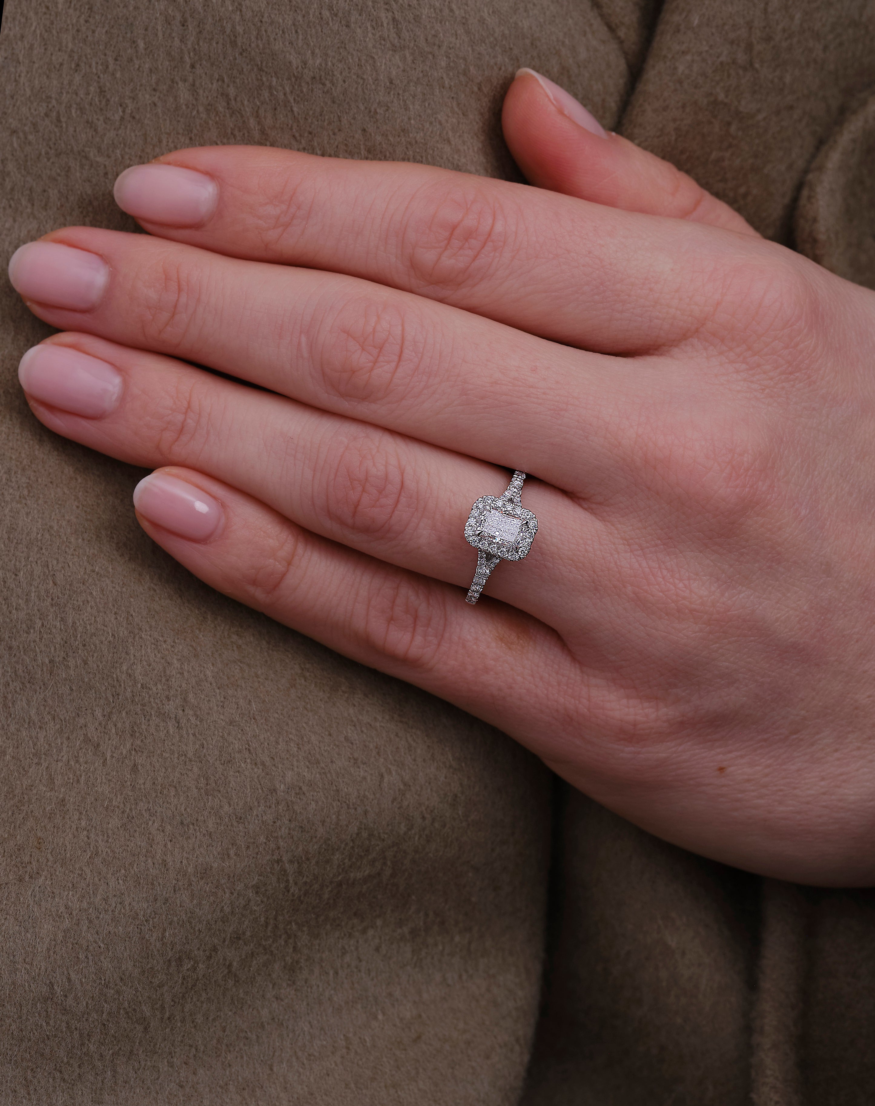 Radiant Split Shoulder Halo lab grown Diamond Engagement