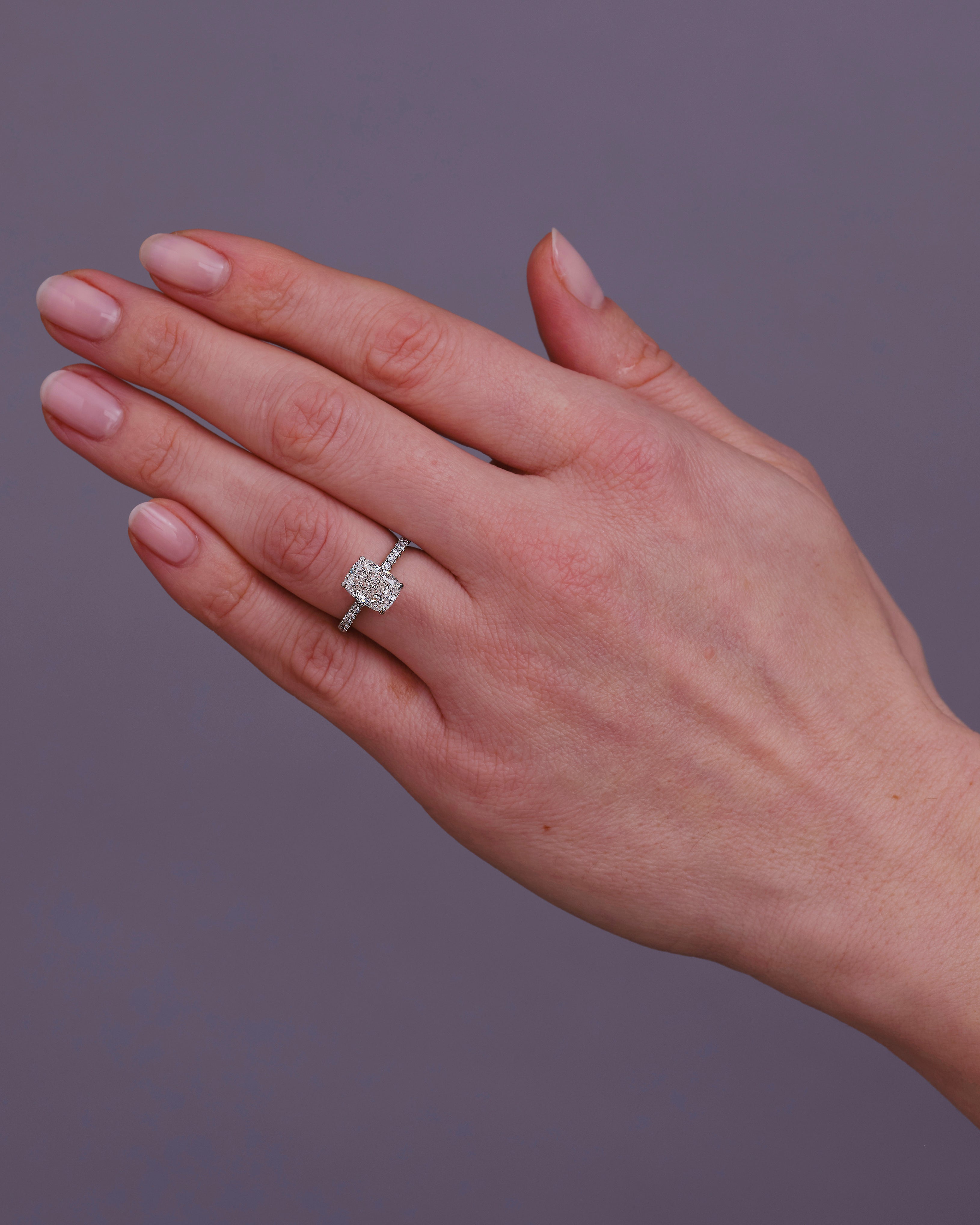 2.70ct Elongated Cushion Hidden Halo Lab Grown Diamond Engagement Rings.