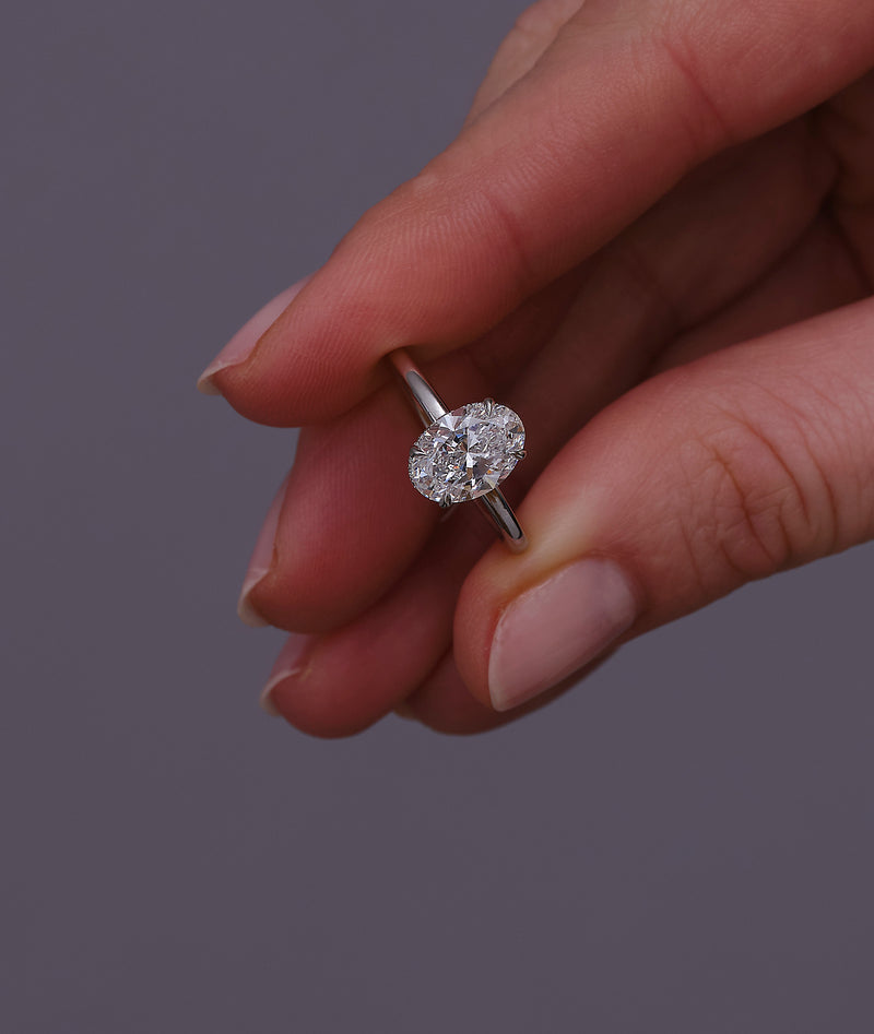 2ct Oval Hidden Halo Solitaire Lab Grown Diamond Engagement Rings.