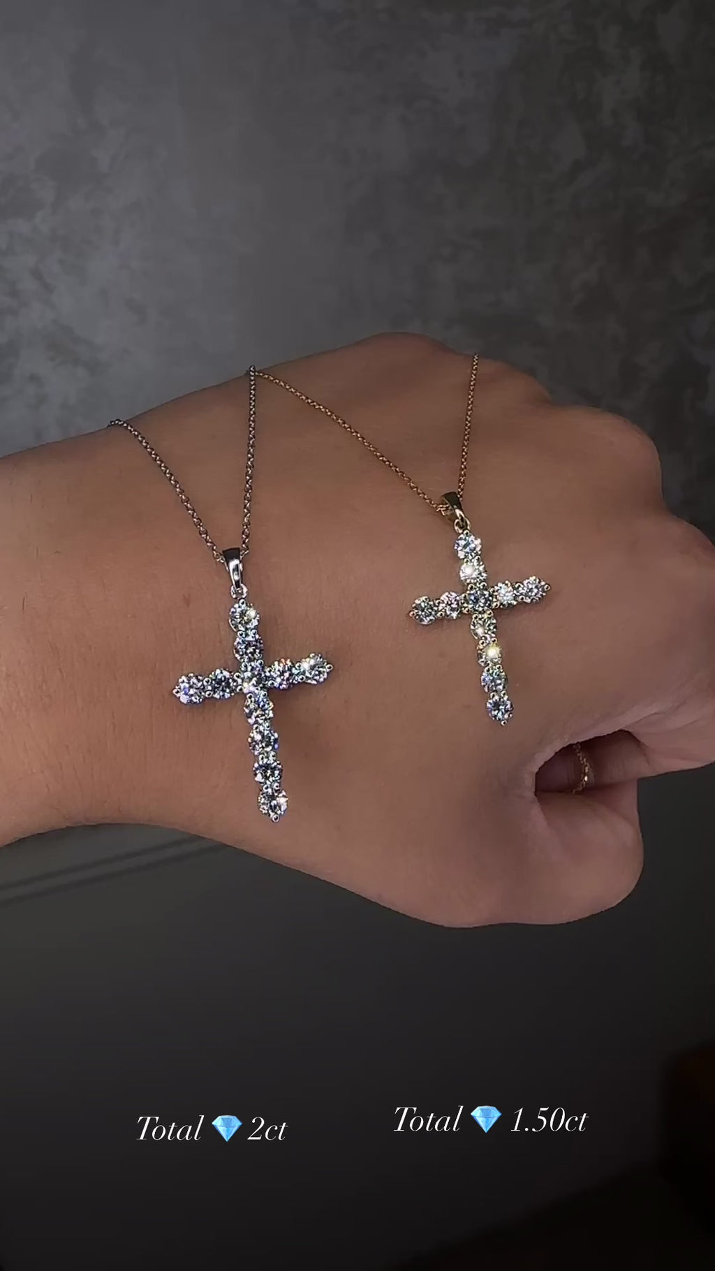 1.50ct lab grown diamond cross pendant necklace with chain in 9kt or 18kt yellow or white gold