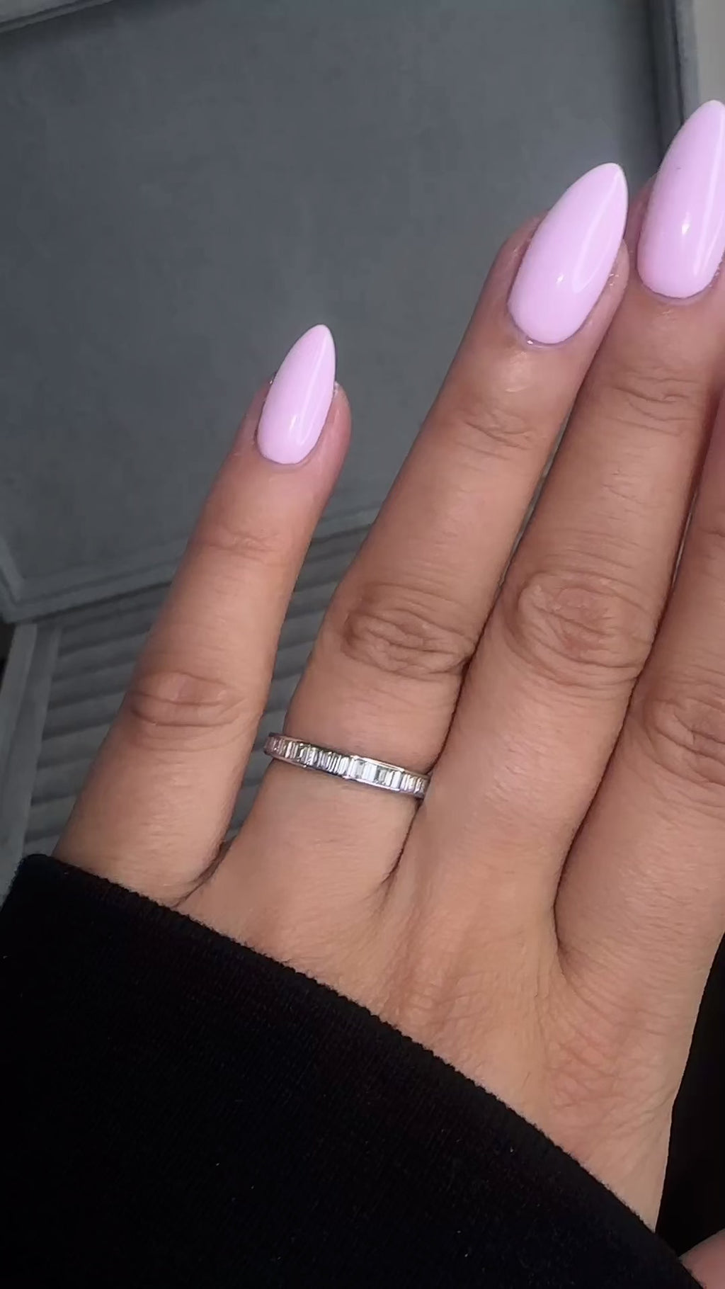 Half set 3mm channel set baguette diamond wedding band in 18ct yellow gold, white gold or platinum, available with lab grown or natural diamonds.