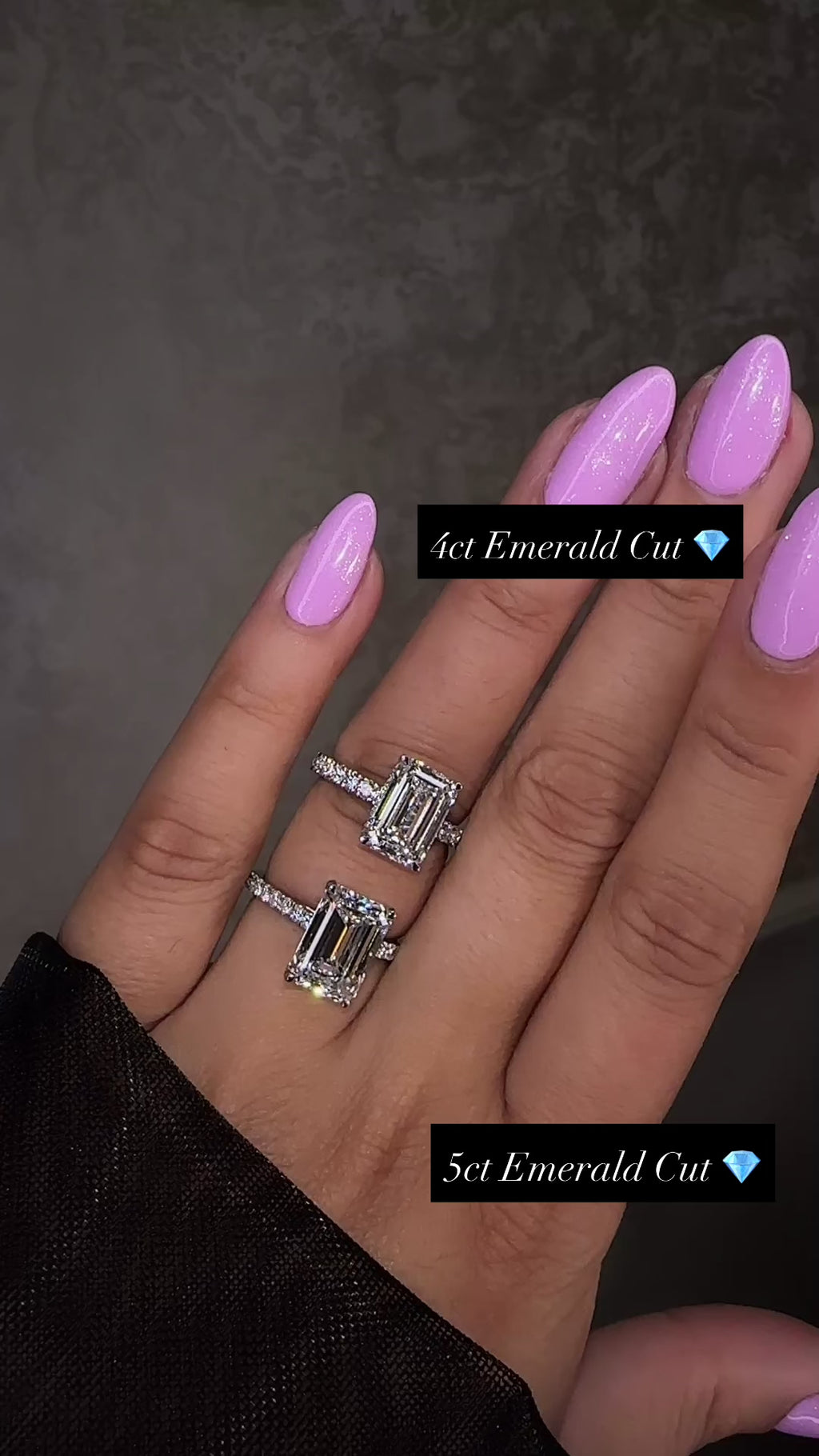 4ct vs 5ct emerald cut diamond comparison on hand