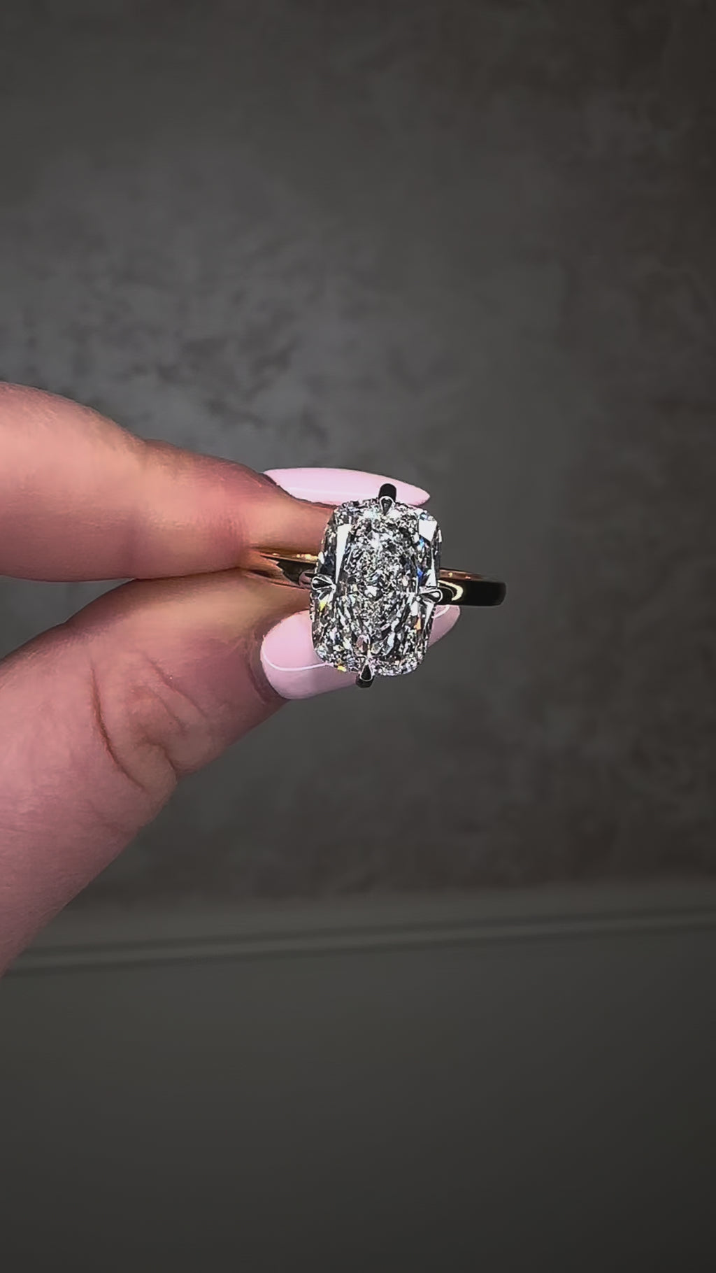 4ct elongated cushion cut lab grown diamond solitaire 18kt yellow gold engagement ring two tone
