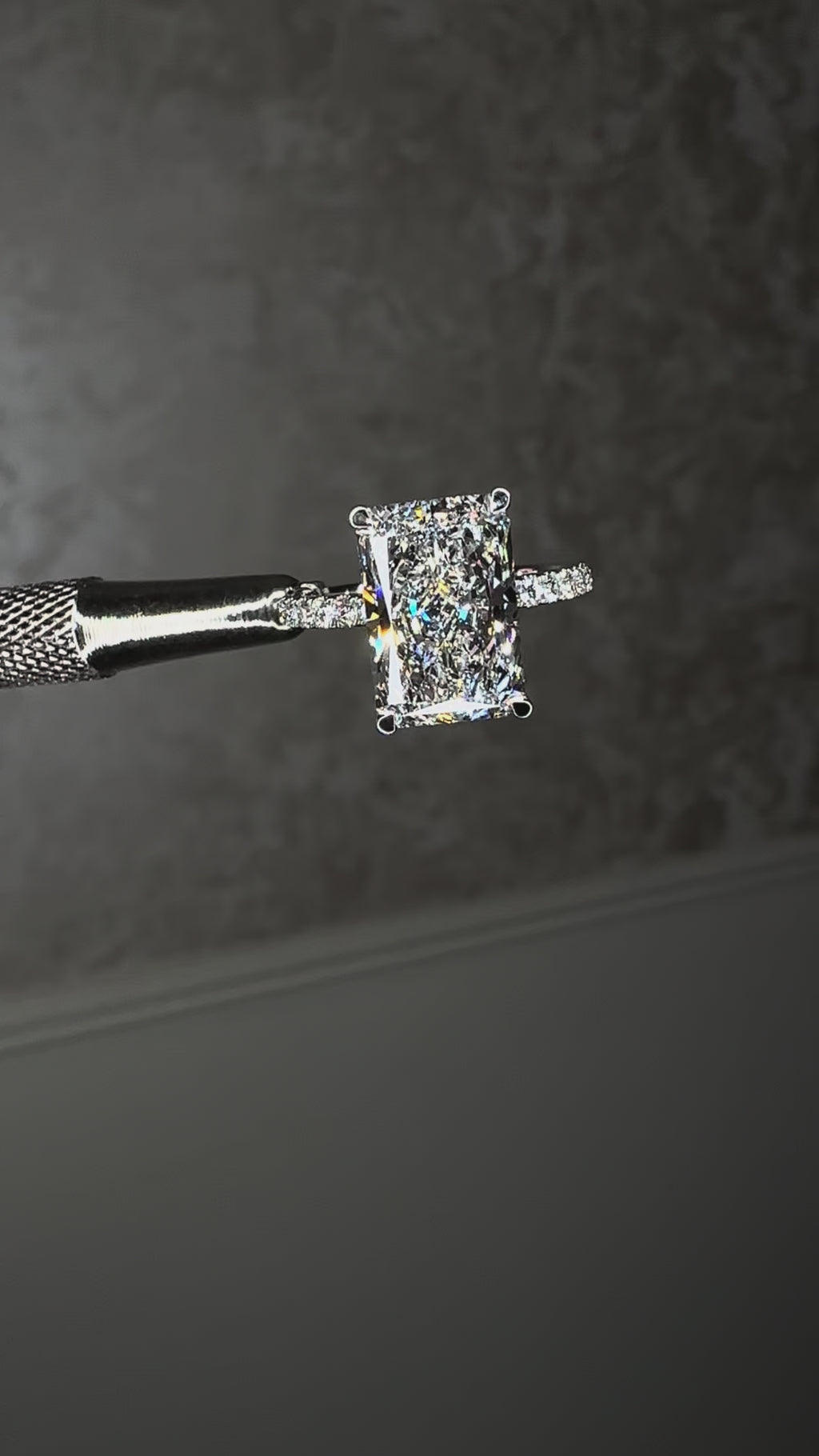 3ct Radiant Hidden Halo lab grown Diamond Engagement Rings in London platinum