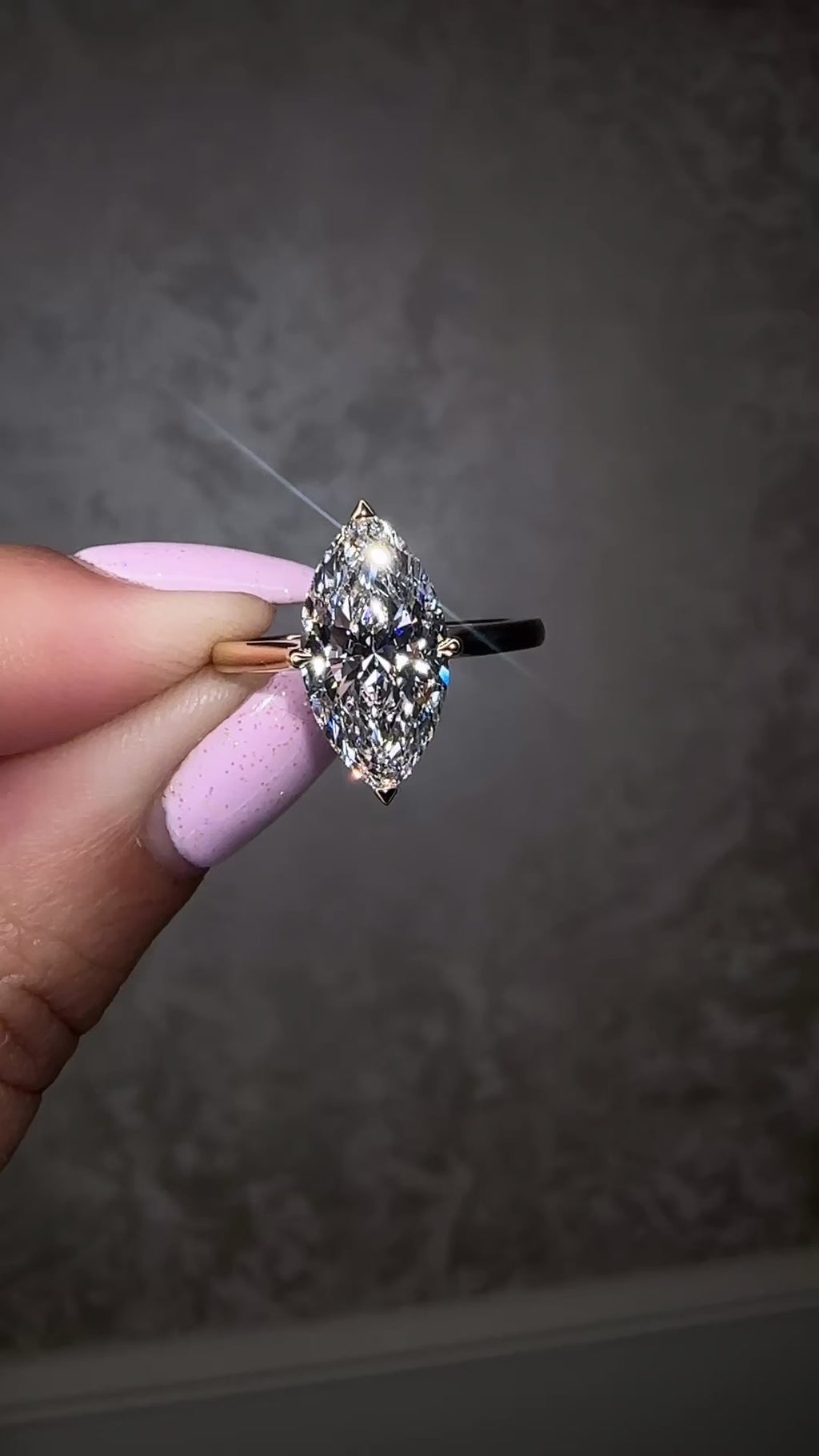 3ct Marquise Cut lab grown Diamond set in a Tapered plain Band Solitaire with a diamond Hidden Halo engagement ring