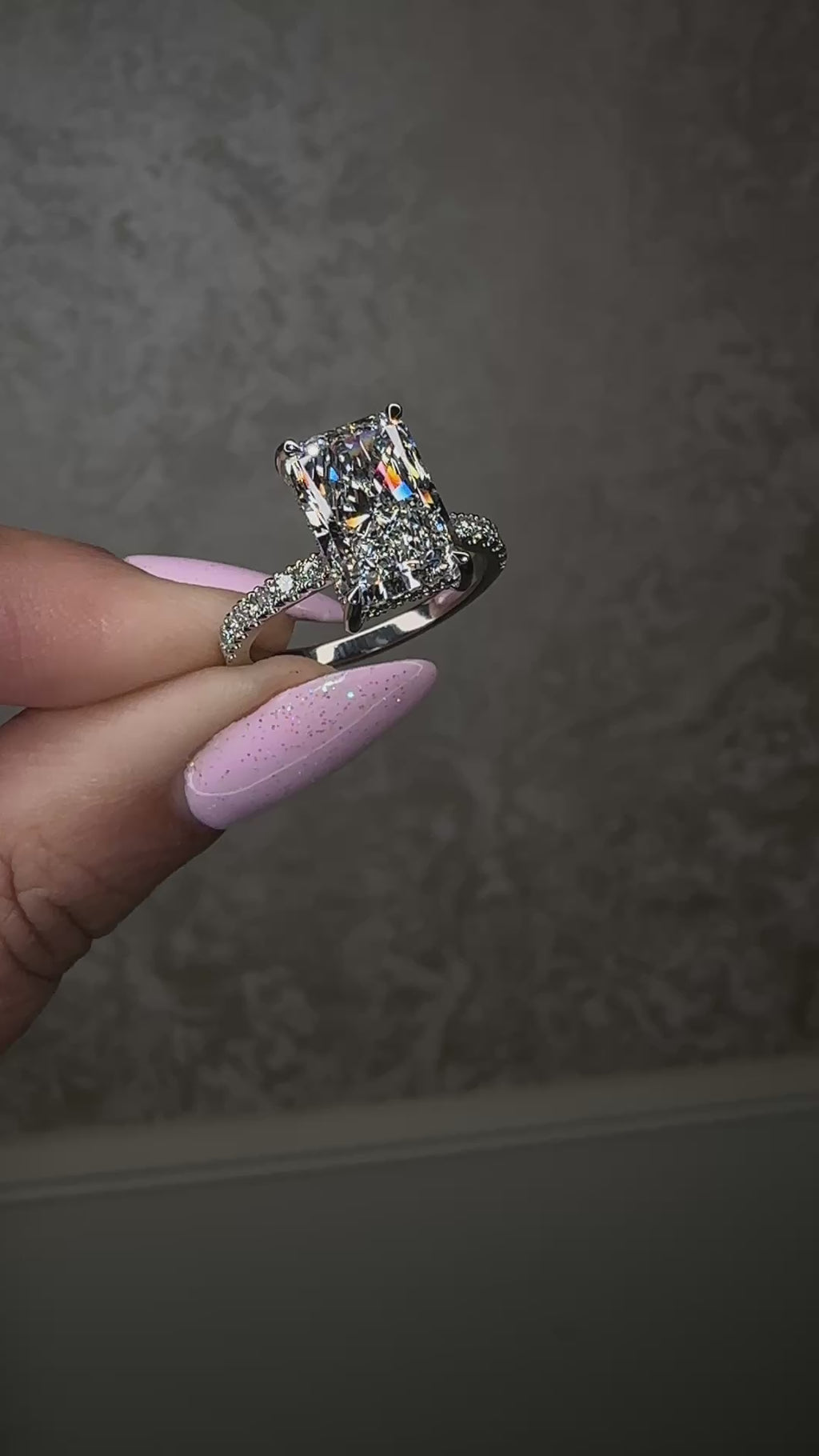 4ct radiant cut lab grown diamond engagement ring, platinum, handcrafted in our London workshop, Layla Diamonds