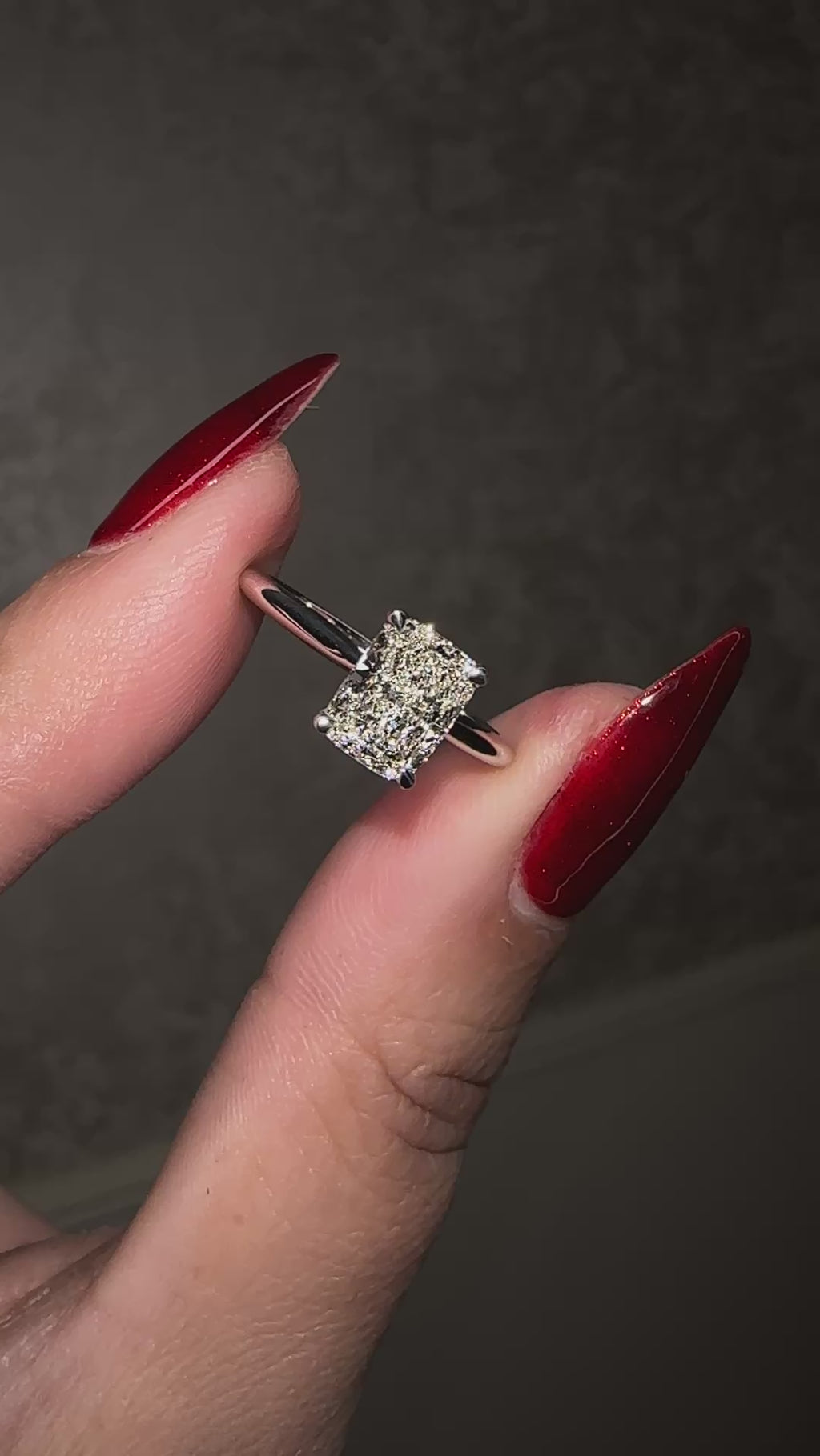 1.20ct Cushion Cut Lab Grown Diamond Plain band cathedral set diamond hidden halo engagement ring, platinum