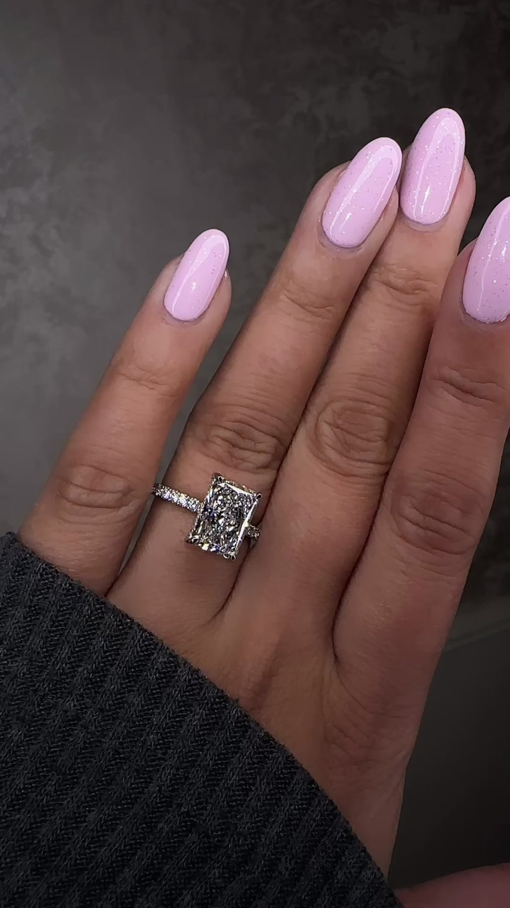 4ct radiant cut lab grown diamond engagement ring, platinum, handcrafted in our London workshop, Layla Diamonds