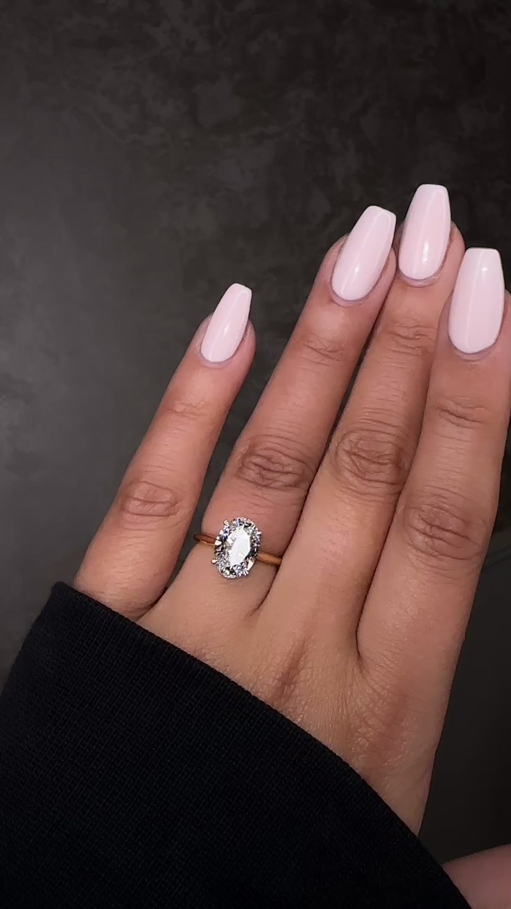 3ct oval cut lab grown diamond engagement ring with hidden halo and cathedral setting in two tone yellow gold plain band with platinum head solitaire, handcrafted in London