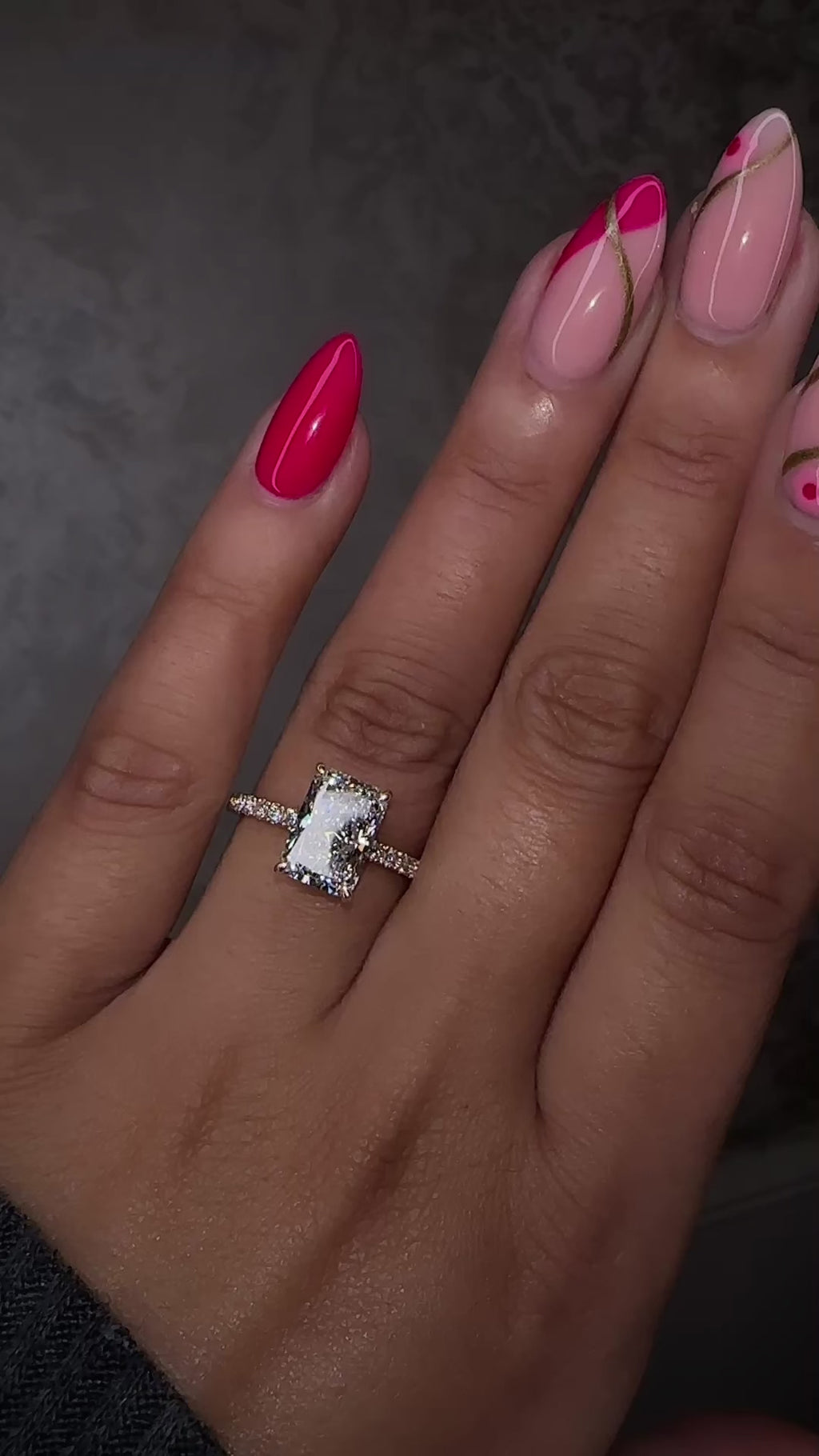 3ct Radiant Hidden Halo lab grown Diamond Engagement Rings in London 18kt yellow gold 