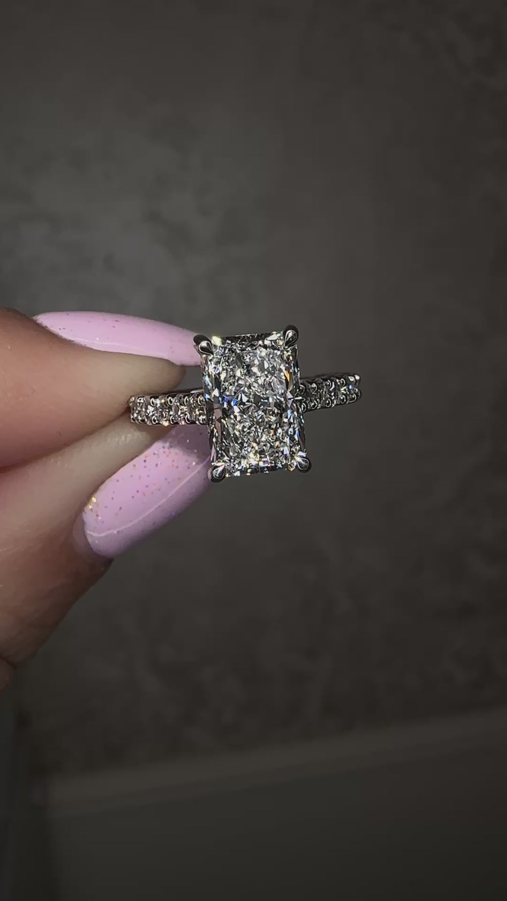 2ct radiant cut lab grown diamond u prong cathedral setting engagement ring in platinum or 18kt yellow gold, made in London, Layla Diamonds