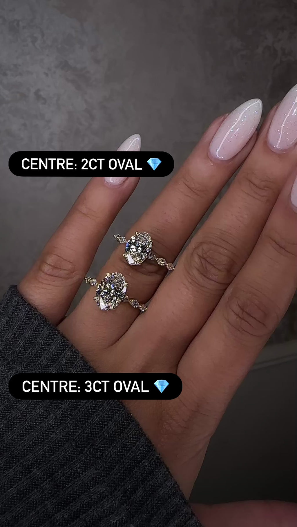 2ct oval cut diamond vs 3ct Oval cut diamond on hand Marquise Band