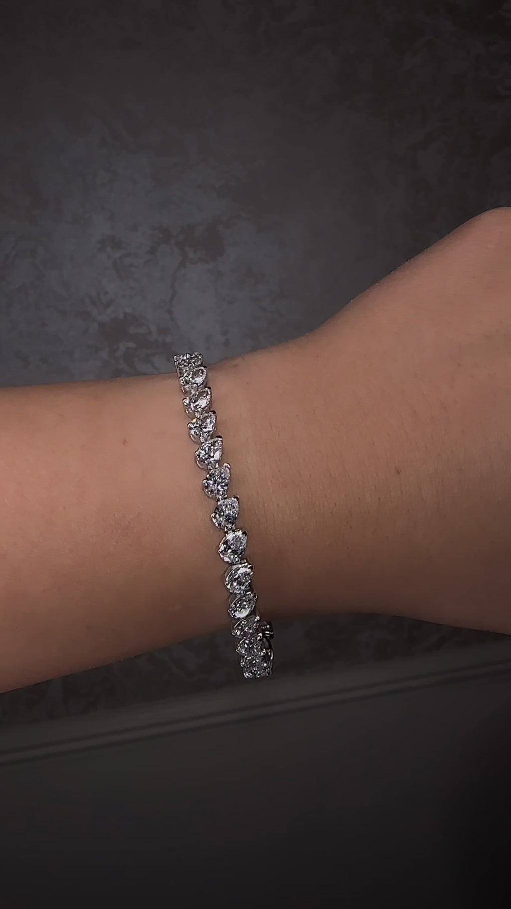 10ct Slanted Pear Cut Lab Grown Diamond Tennis Bracelet 9kt or 18kt white gold