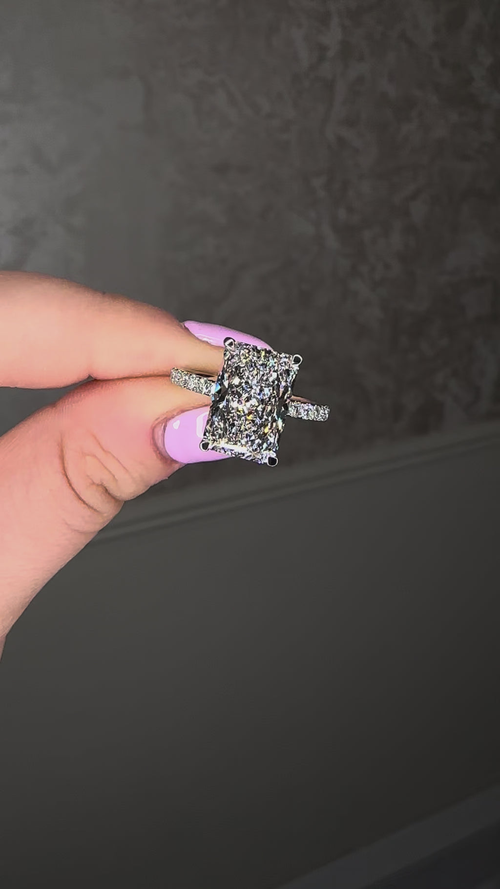 3ct Radiant Hidden Halo lab grown Diamond Engagement Rings in London platinum