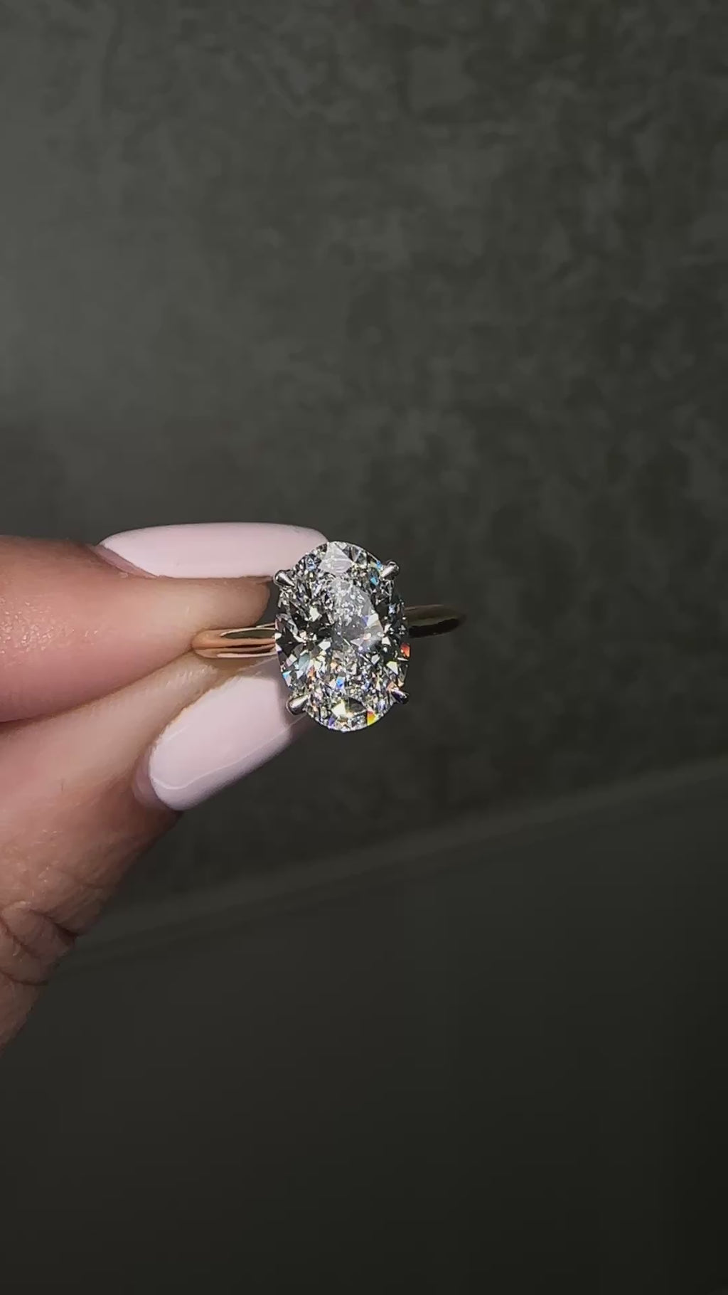 3ct oval cut lab grown diamond engagement ring with hidden halo and cathedral setting in two tone yellow gold plain band with platinum head solitaire, handcrafted in London