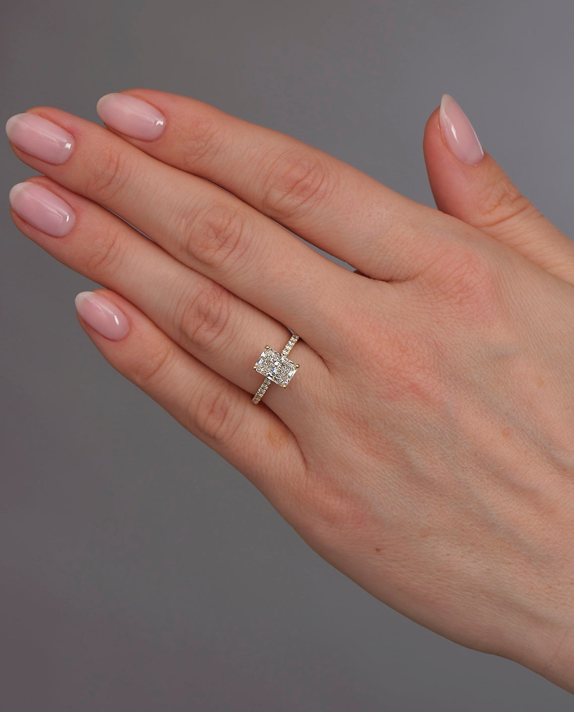 1.80ct Radiant Cathedral Hidden Halo lab grown Diamond Engagement Ring
