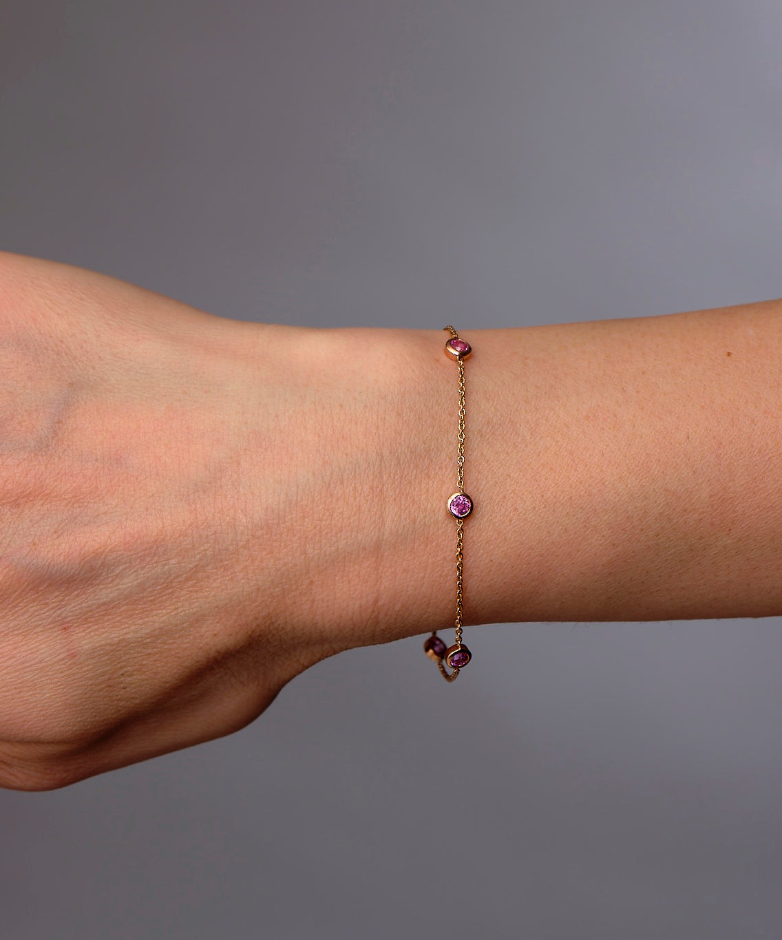 Pink Sapphire Bezel Chain Bracelet