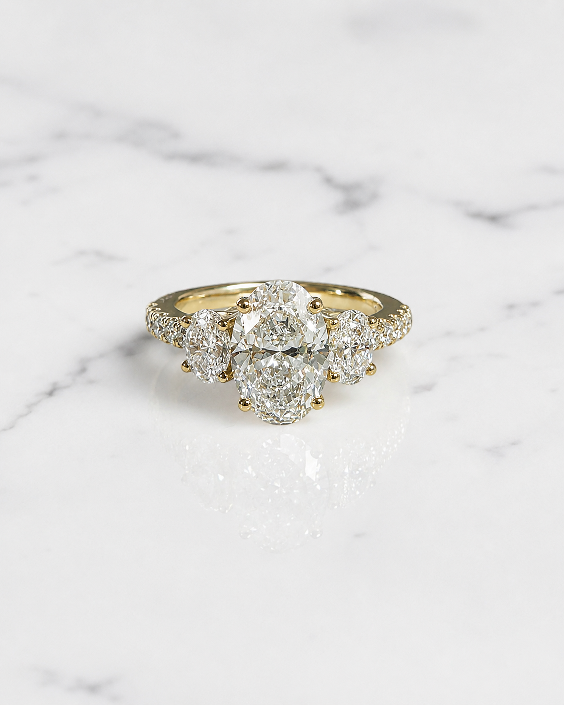 2ct Oval Cut Lab Grown Diamond Trilogy Engagement Ring