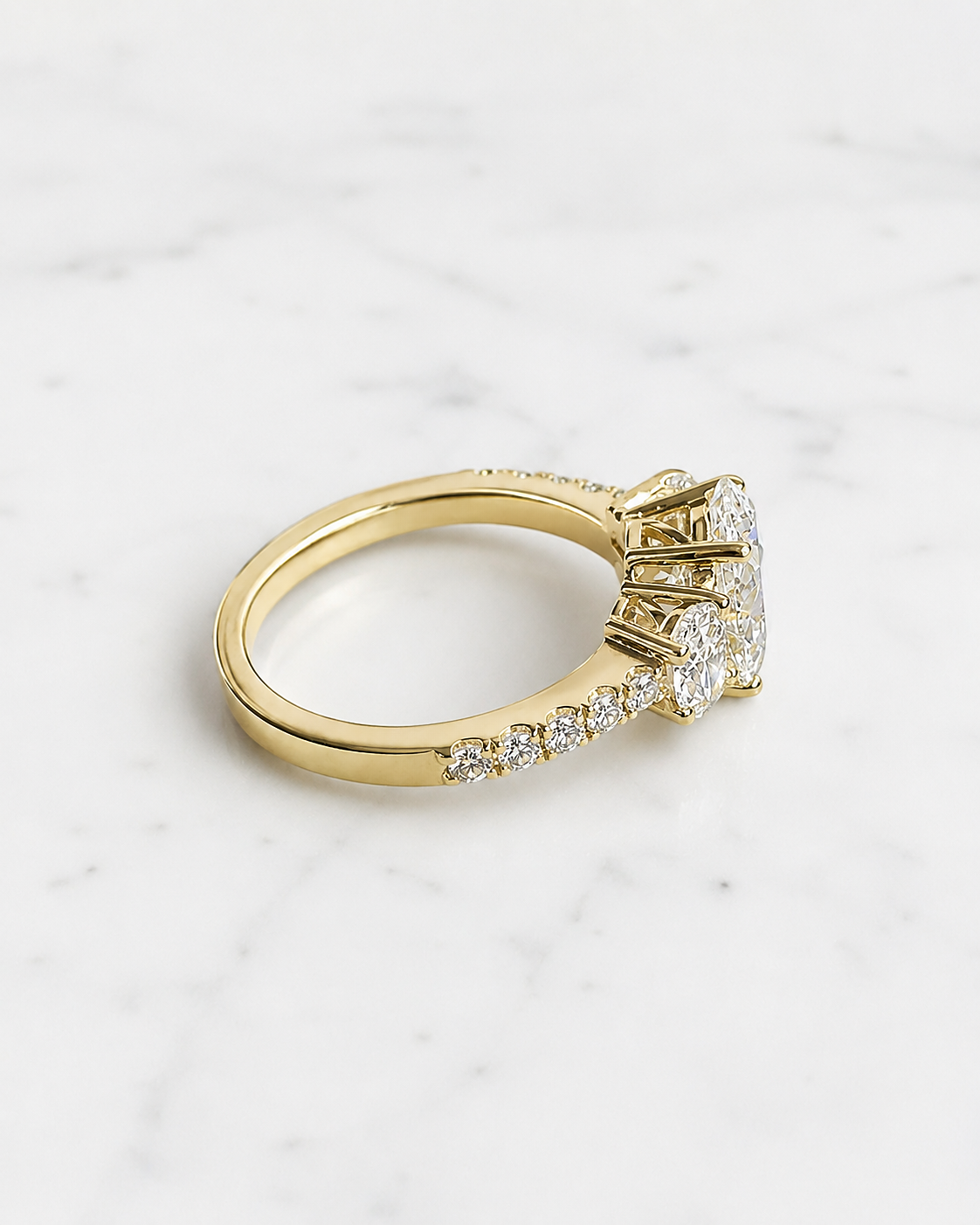 2ct Oval Cut Lab Grown Diamond Trilogy Engagement Ring
