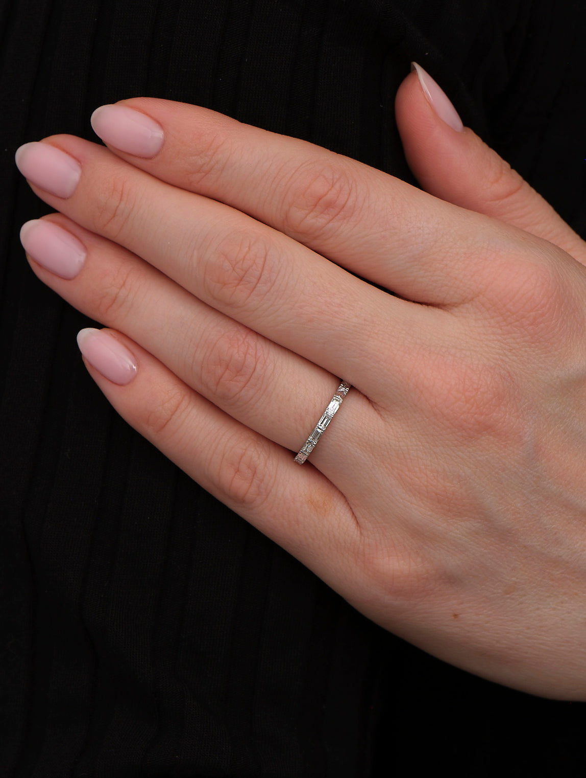 A 0.60ct baguette diamond eternity band from our wedding bands for women collection.