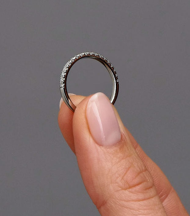 Side profile of a 2mm women's diamond engagement band showing the half eternity setting.