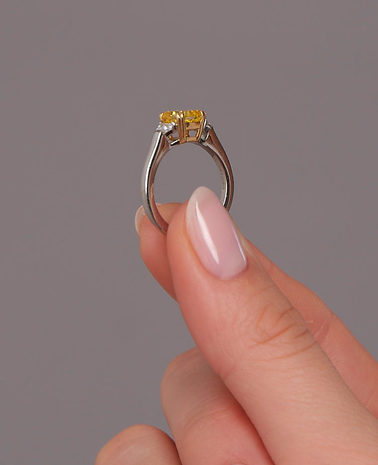 1.70ct Yellow Cushion & Trilogy Lab Grown Diamond Engagement Rings.