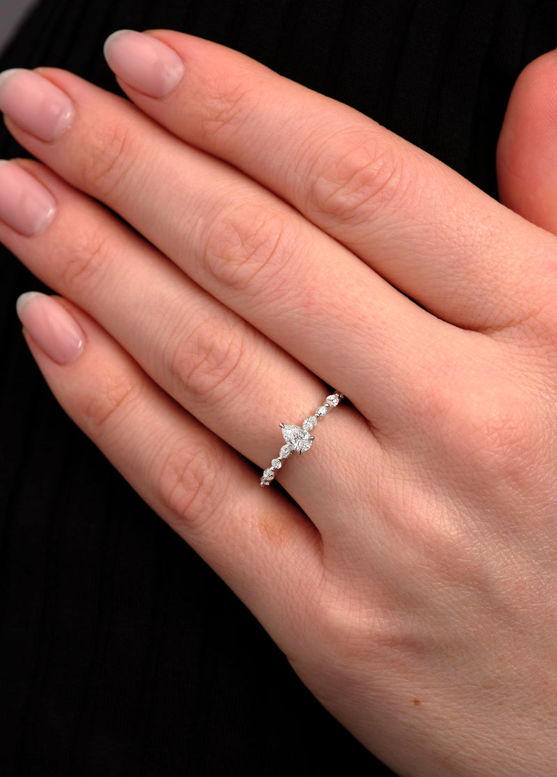 0.35ct Pear Cut Marquise & Round Lab Grown Diamond Engagement Rings.