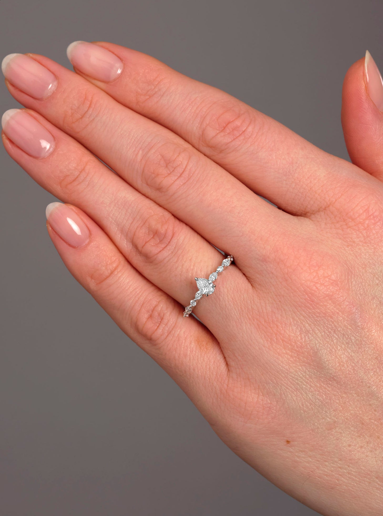 0.35ct Pear Cut Marquise & Round Lab Grown Diamond Engagement Rings.