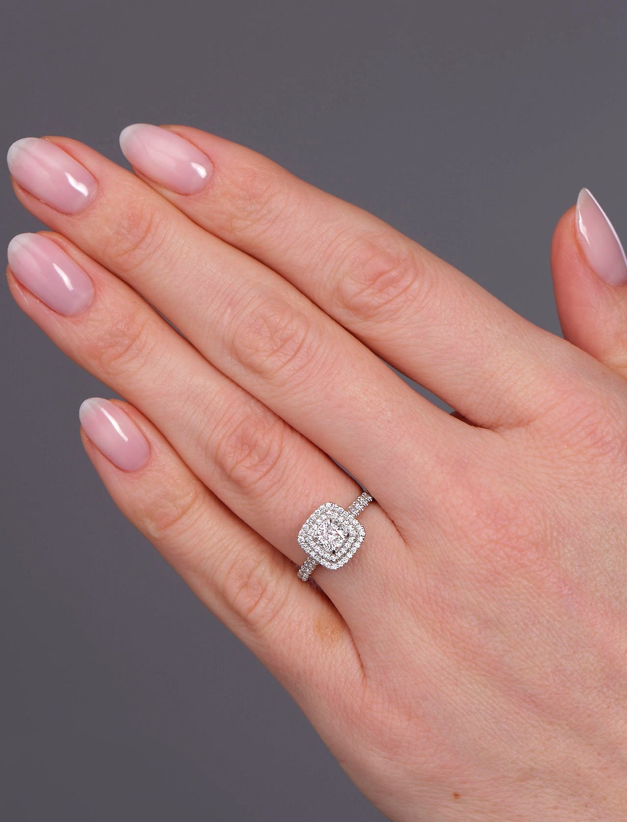0.40ct Cushion Double Halo Lab Grown Diamond Engagement Rings.