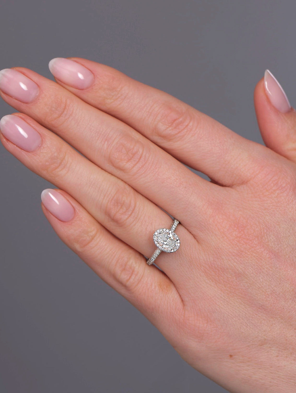 1ct Oval 2D Halo & 3D Band Lab Grown Diamond Engagement Rings.