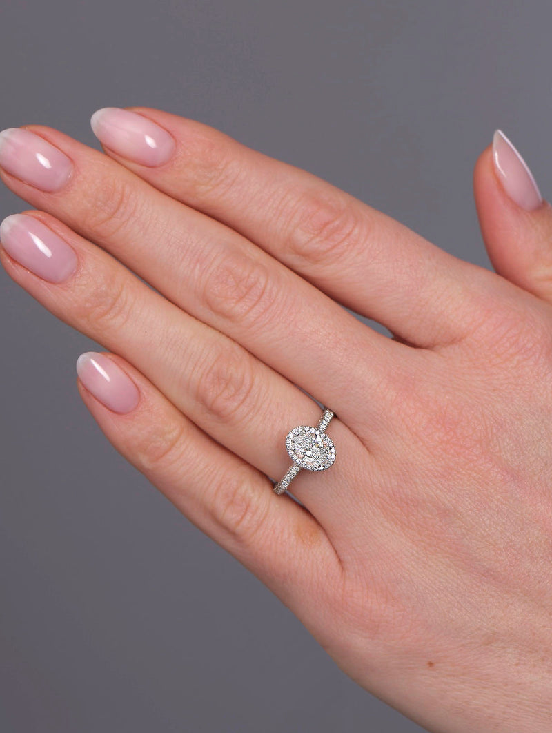 1ct Oval 2D Halo & 3D Band Lab Grown Diamond Engagement Rings.