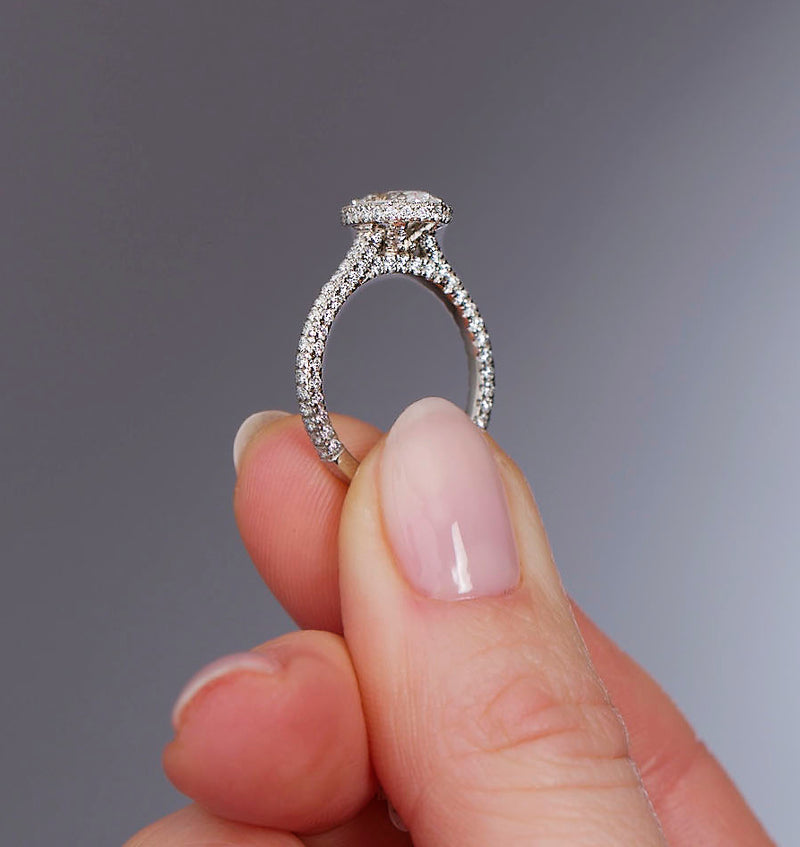 1ct Oval 2D Halo & 3D Band Lab Grown Diamond Engagement Rings.