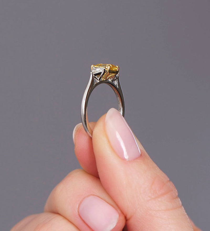 1.30ct Yellow Sapphire Trilogy Lab Grown Diamond Engagement Rings.